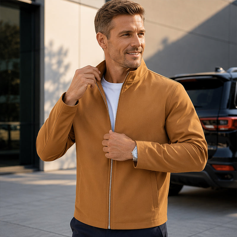 Men's Casual Solid Color Stand Collar Zip Jacket