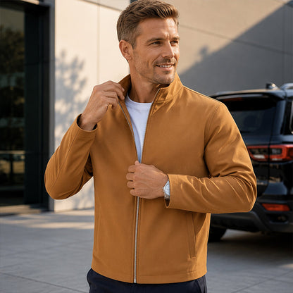 Men's Casual Solid Color Stand Collar Zip Jacket
