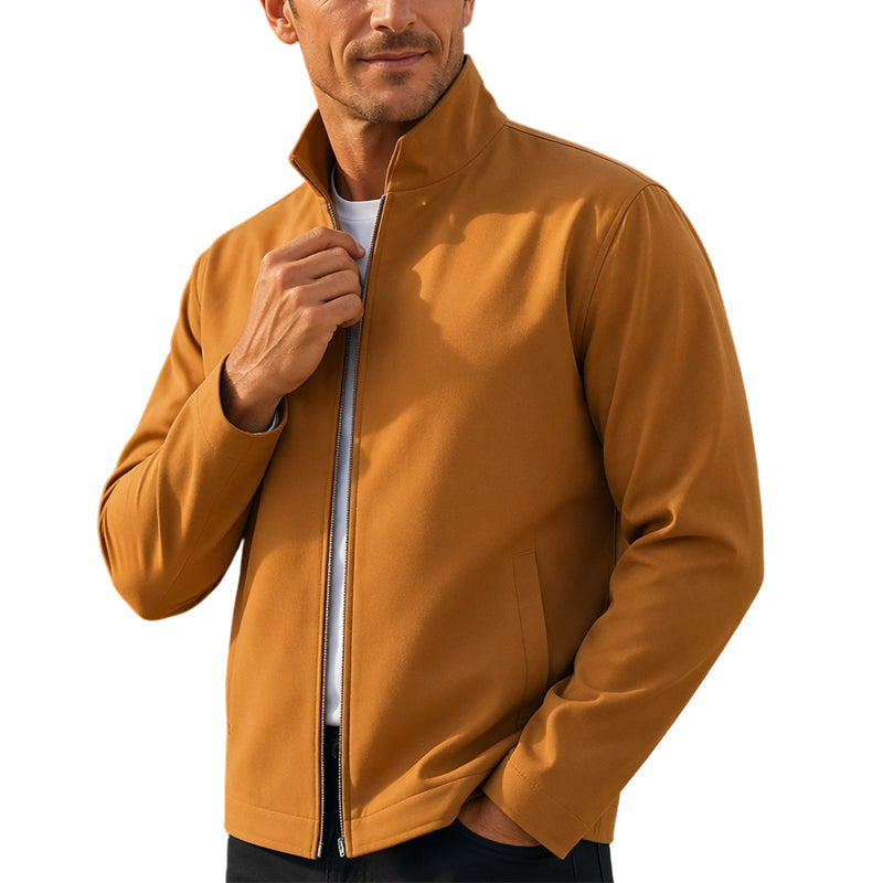 Men's Casual Solid Color Stand Collar Zip Jacket