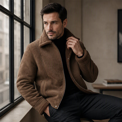 Men's Faux Suede Plush-Lined Jacket