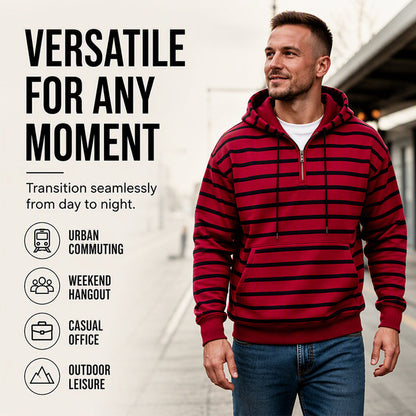 Men's Striped Half-Zip Hooded Sweatshirt