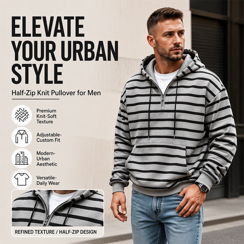 Men's Striped Half-Zip Hooded Sweatshirt