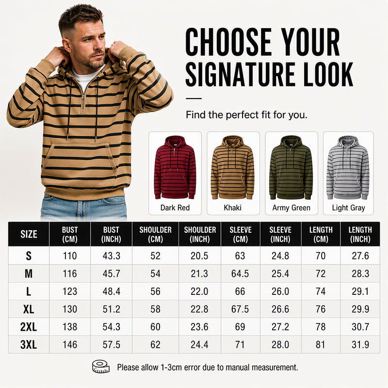 Men's Striped Half-Zip Hooded Sweatshirt