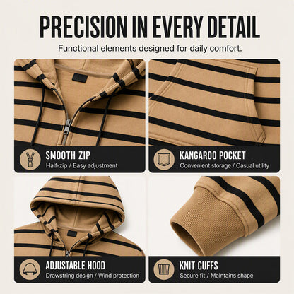Men's Striped Half-Zip Hooded Sweatshirt