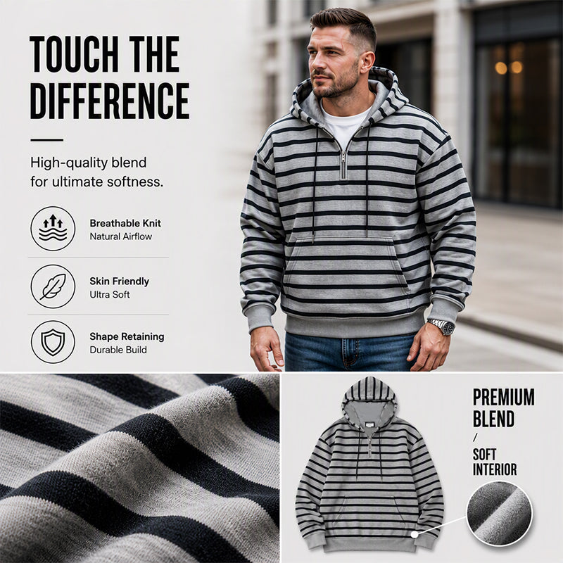 Men's Striped Half-Zip Hooded Sweatshirt