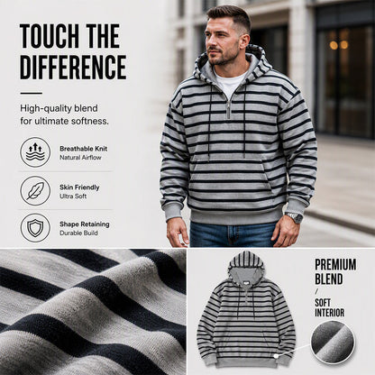 Men's Striped Half-Zip Hooded Sweatshirt