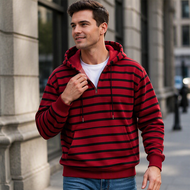 Men's Striped Half-Zip Hooded Sweatshirt