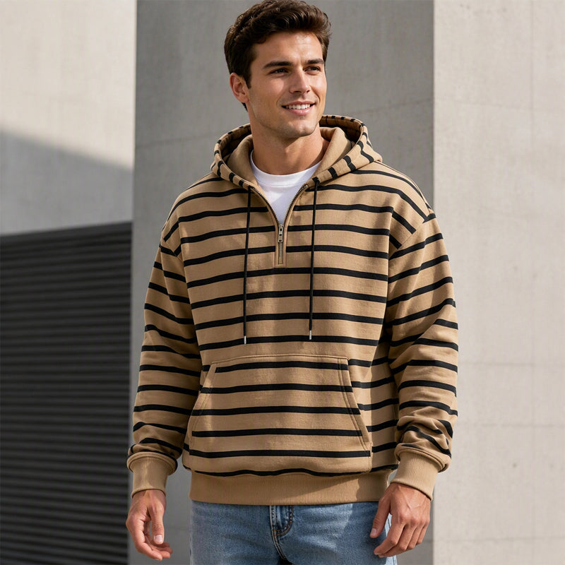 Men's Striped Half-Zip Hooded Sweatshirt