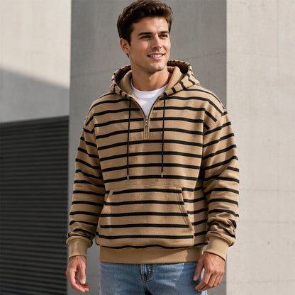 Men's Striped Half-Zip Hooded Sweatshirt