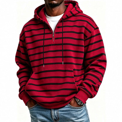 Men's Striped Half-Zip Hooded Sweatshirt