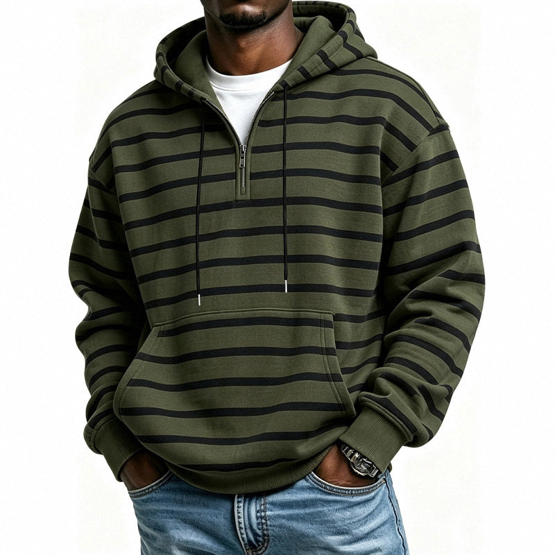 Men's Striped Half-Zip Hooded Sweatshirt