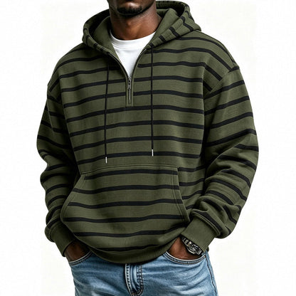 Men's Striped Half-Zip Hooded Sweatshirt