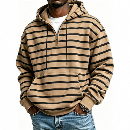 Men's Striped Half-Zip Hooded Sweatshirt