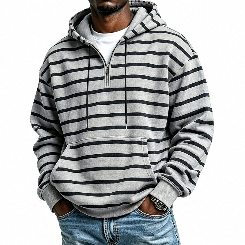 Men's Striped Half-Zip Hooded Sweatshirt