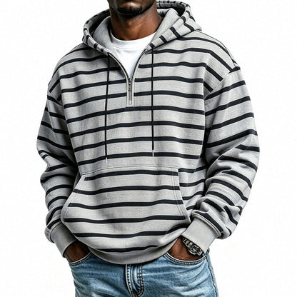 Men's Striped Half-Zip Hooded Sweatshirt