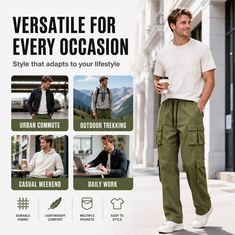 Men's Multi-Pocket Cargo Pants with Drawstring