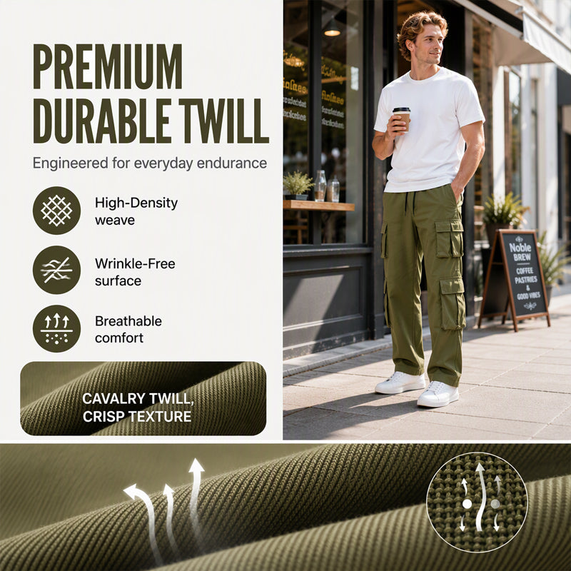 Men's Multi-Pocket Cargo Pants with Drawstring