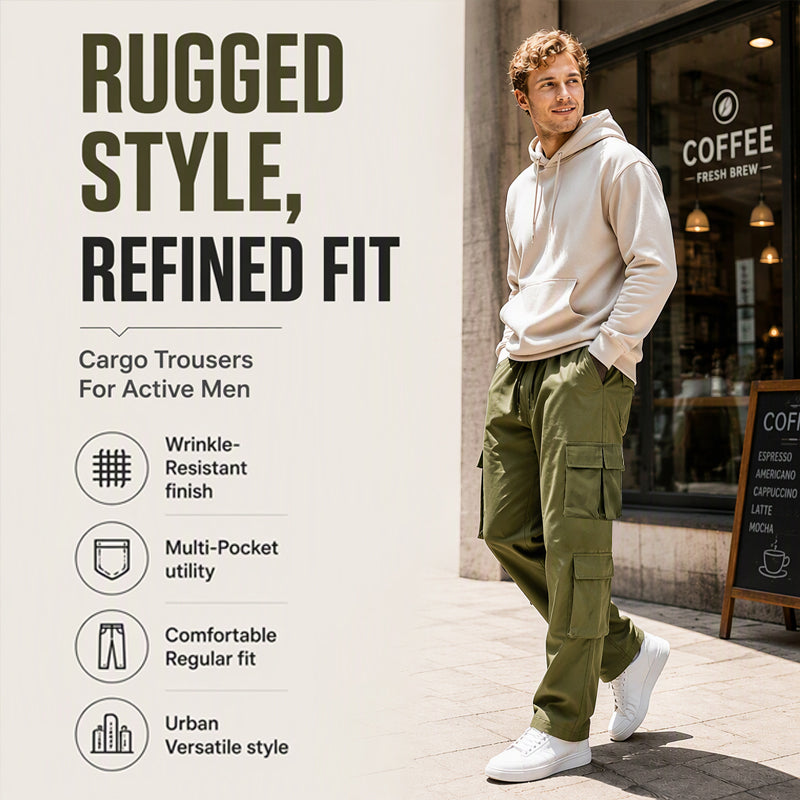 Men's Multi-Pocket Cargo Pants with Drawstring