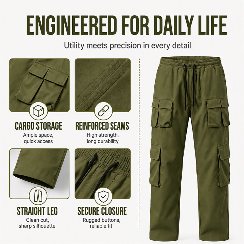 Men's Multi-Pocket Cargo Pants with Drawstring