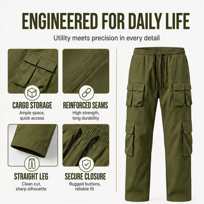 Men's Multi-Pocket Cargo Pants with Drawstring