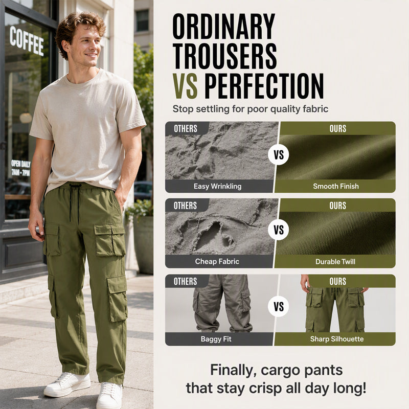Men's Multi-Pocket Cargo Pants with Drawstring