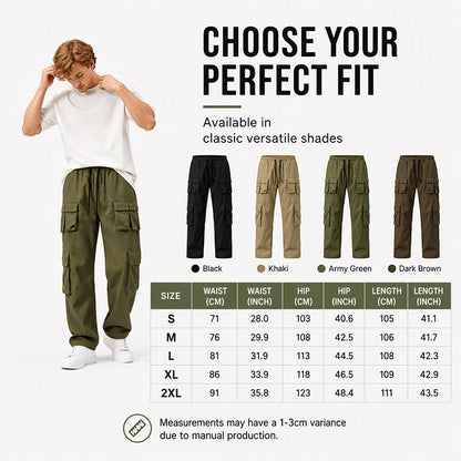 Men's Multi-Pocket Cargo Pants with Drawstring