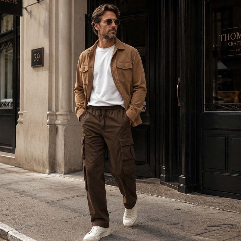 Men's Multi-Pocket Cargo Pants with Drawstring