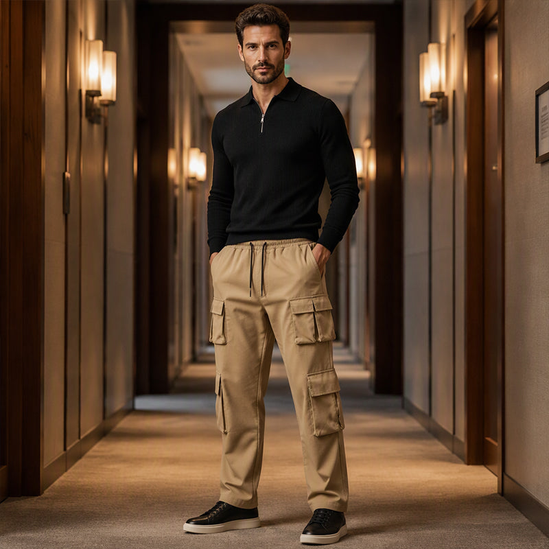 Men's Multi-Pocket Cargo Pants with Drawstring