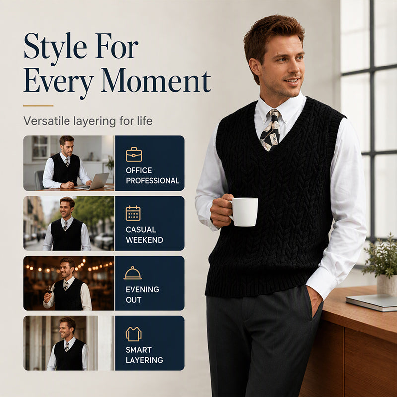 Men's Cable Knit V-Neck Sweater Vest