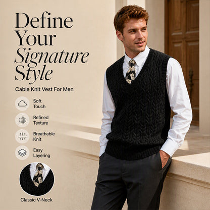 Men's Cable Knit V-Neck Sweater Vest