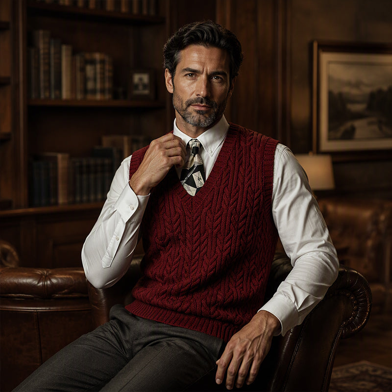 Men's Cable Knit V-Neck Sweater Vest