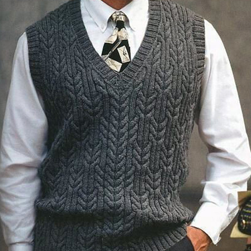 Men's Cable Knit V-Neck Sweater Vest