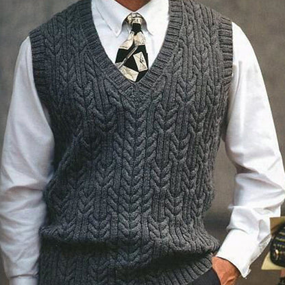 Men's Cable Knit V-Neck Sweater Vest