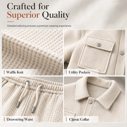 Men's Casual Waffle Knit Jacket and Pants Set