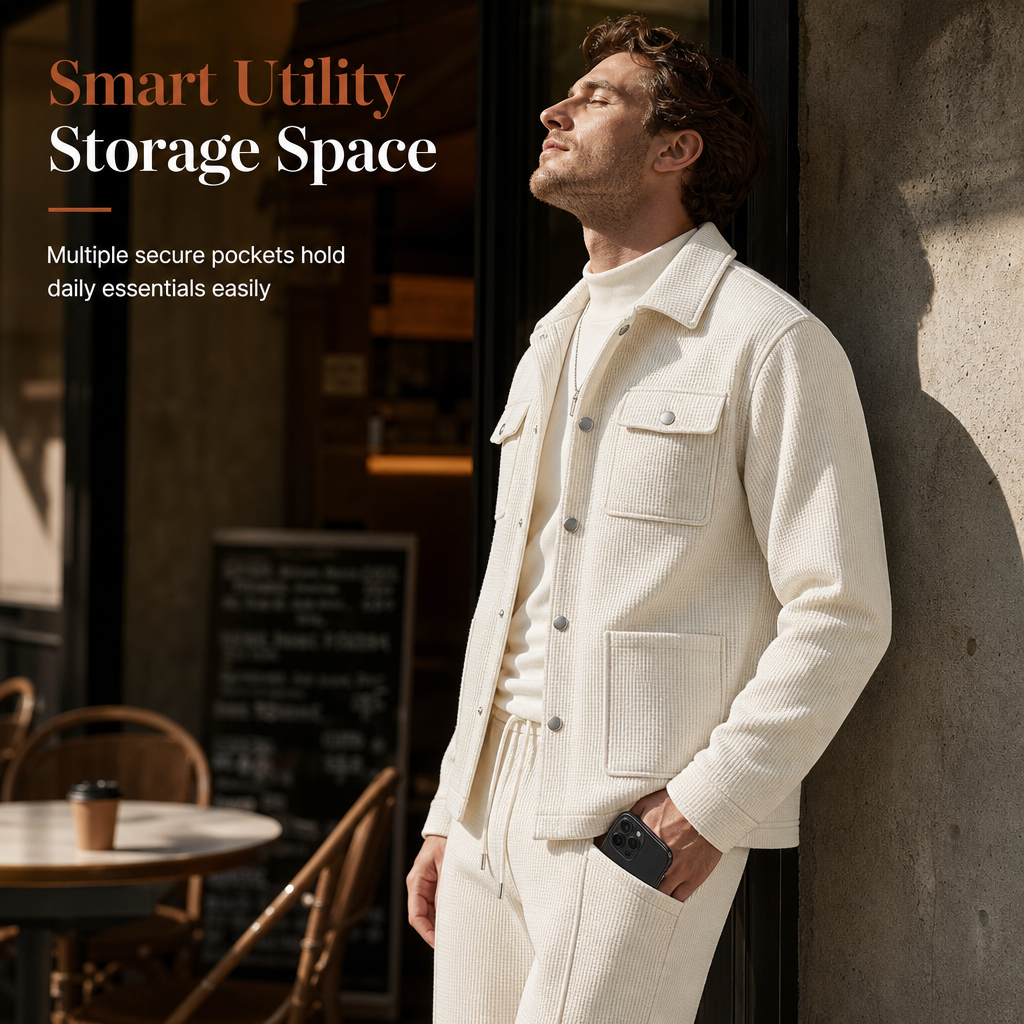 Men's Casual Waffle Knit Jacket and Pants Set