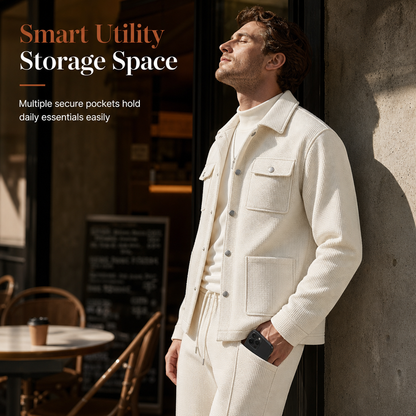 Men's Casual Waffle Knit Jacket and Pants Set