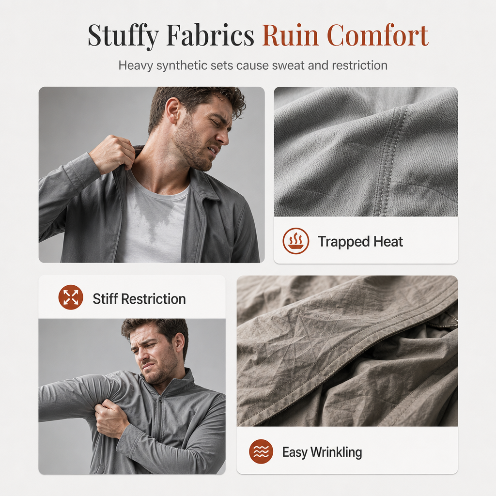 Men's Casual Waffle Knit Jacket and Pants Set