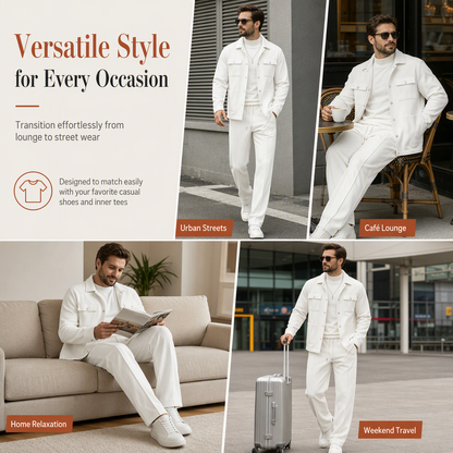 Men's Casual Waffle Knit Jacket and Pants Set
