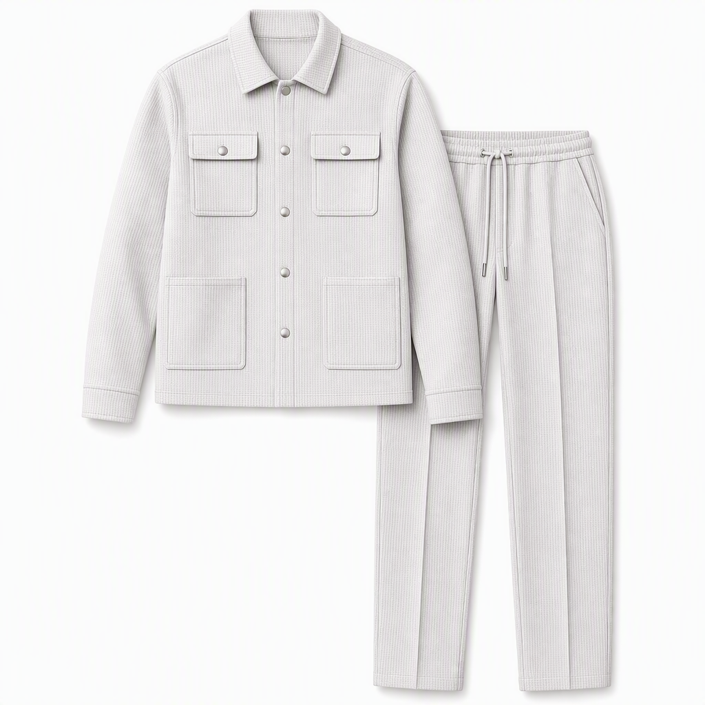 Men's Casual Waffle Knit Jacket and Pants Set