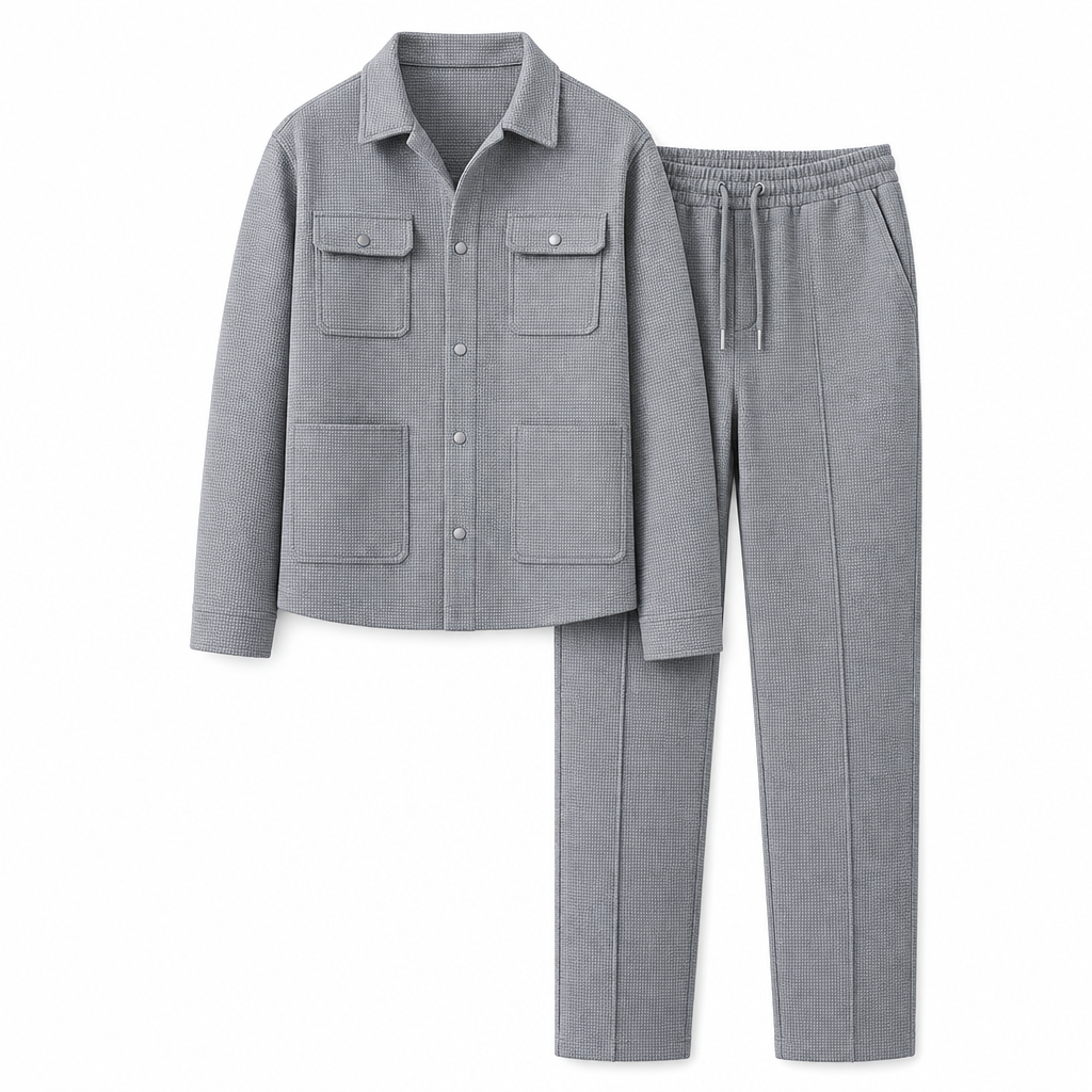 Men's Casual Waffle Knit Jacket and Pants Set