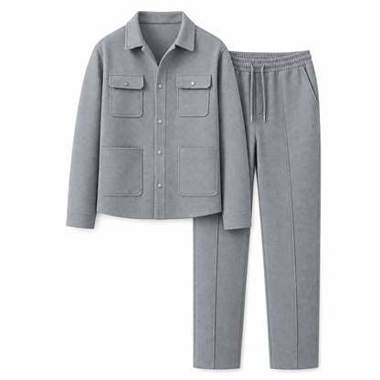 Men's Casual Waffle Knit Jacket and Pants Set