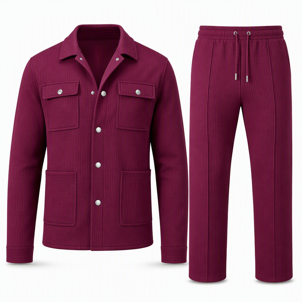 Men's Casual Waffle Knit Jacket and Pants Set