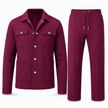 Men's Casual Waffle Knit Jacket and Pants Set