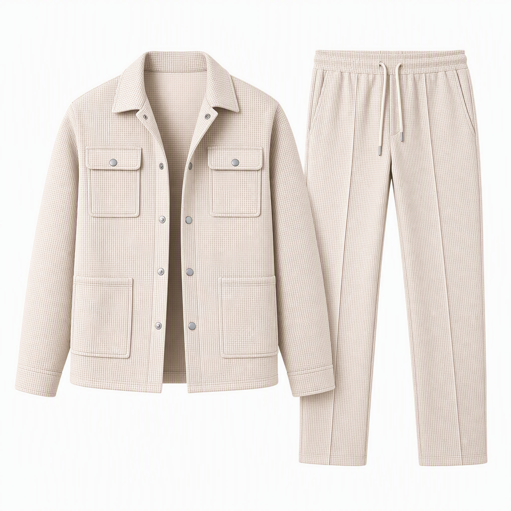 Men's Casual Waffle Knit Jacket and Pants Set