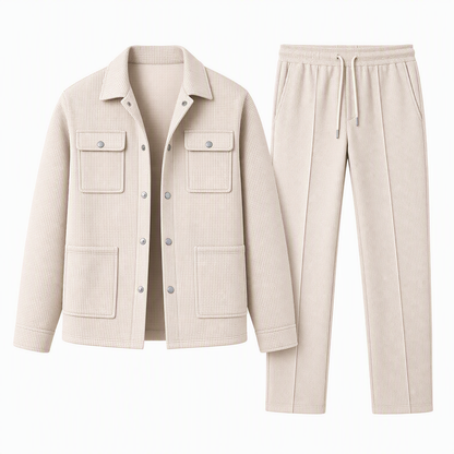 Men's Casual Waffle Knit Jacket and Pants Set