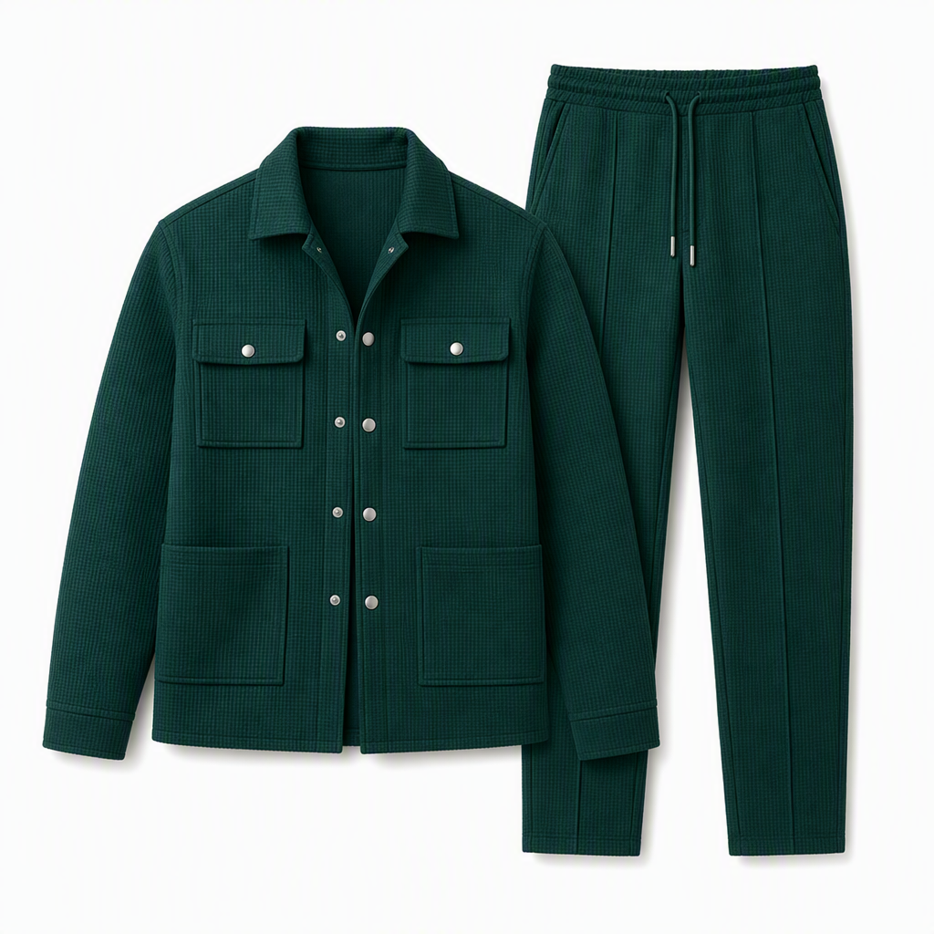 Men's Casual Waffle Knit Jacket and Pants Set