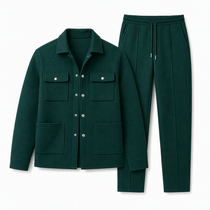 Men's Casual Waffle Knit Jacket and Pants Set