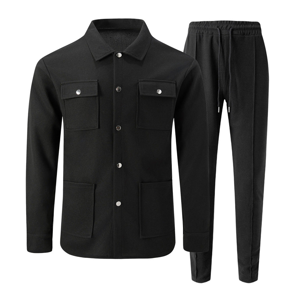 Men's Casual Waffle Knit Jacket and Pants Set