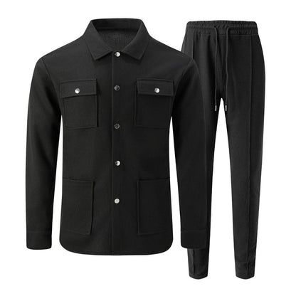 Men's Casual Waffle Knit Jacket and Pants Set