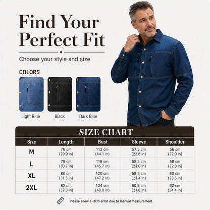 Men's Casual Denim Shirt with Zipper Pockets